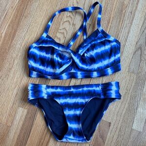Athleta XS / 34D Blue and White Tie-Dye Bikini Set